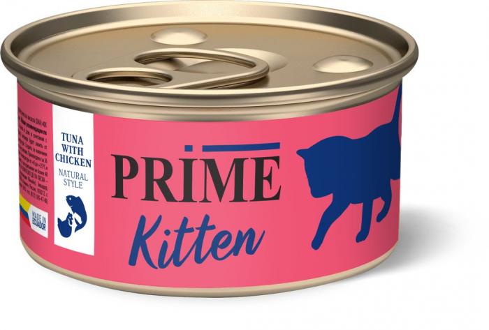 Prime влажный корм для котят, тунец премиум с курицей в собственном соку