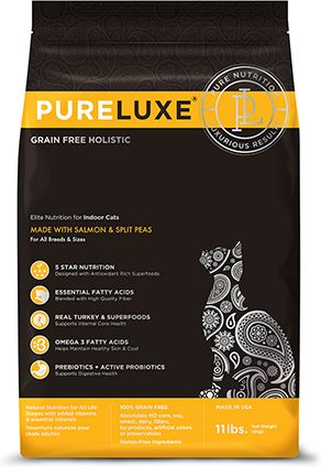 PureLuxe корм для взрослых кошек всех пород, беззерновой, лосось и горошек