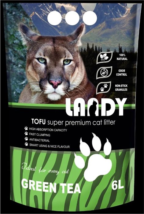 Landy Tofu наполнитель для кошачьего туалета, комкующийся, растительный, с ароматом зеленого чая