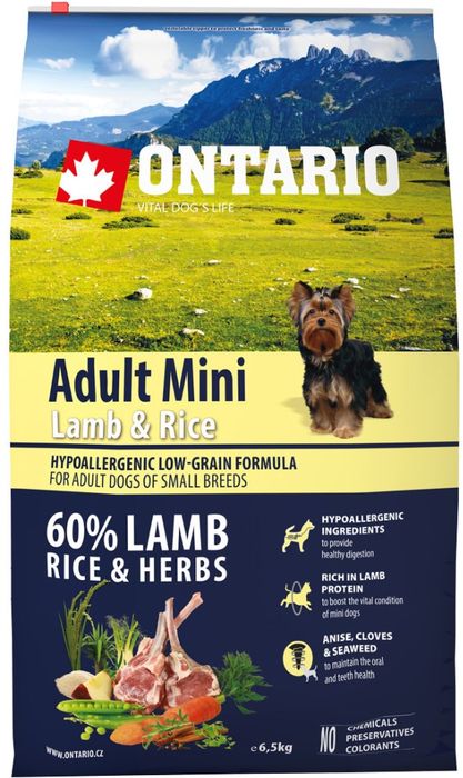 Ontario корм для собак мелких пород, ягненок и рис