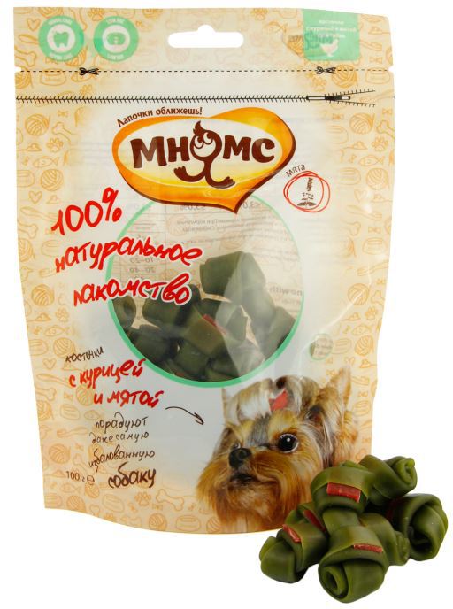 Мнямс лакомство для собак косточки с курицей и мятой