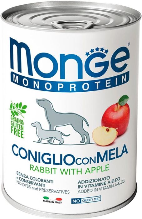 Monge Dog Monoprotein Fruits влажный корм для собак паштет из кролика с рисом и яблоками