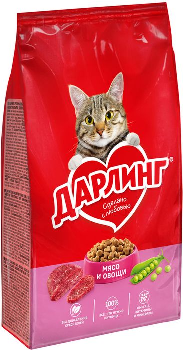 Сухой корм ДАРЛИНГ для взрослых кошек для ежедневного кормления, с мясом и овощами