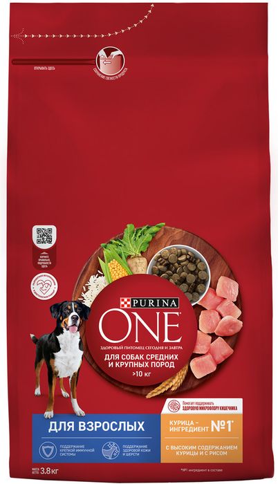 Сухой корм Purina ONE® для взрослых собак средних и крупных пород, с высоким содержанием курицы и рисом
