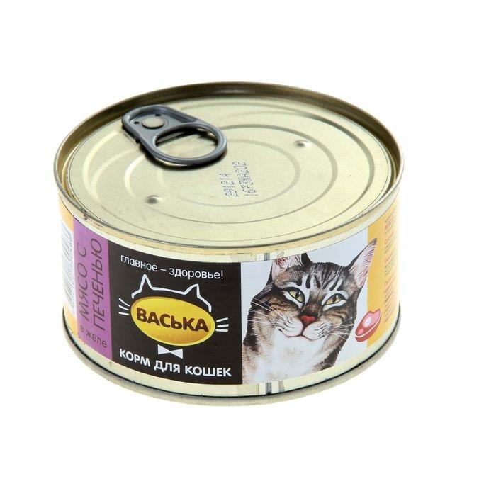 Васька влажный корм для кошек с мясом и печенью в желе