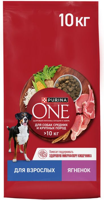 Сухой корм Purina ONE® для взрослых собак средних и крупных пород, с высоким содержанием ягненка и рисом