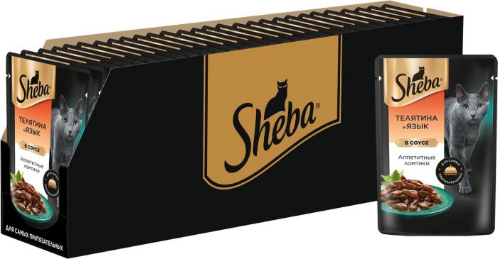 Sheba влажный корм для кошек, с телятиной и языком в соусе
