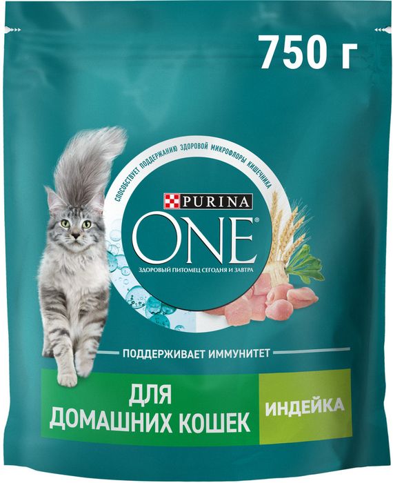 Сухой корм Purina ONE® полнорационный для взрослых кошек, живущих в домашних условиях, с высоким содержанием индейки