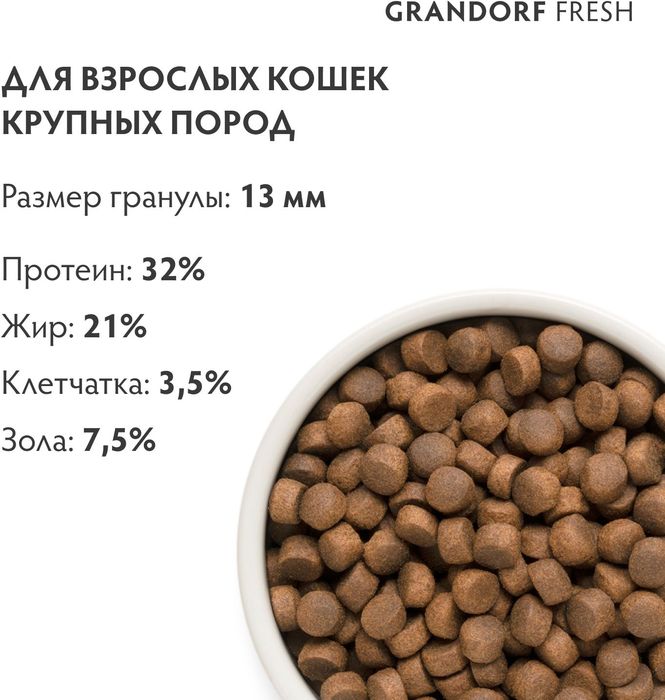 Grandorf Fresh корм для кошек крупных пород, беззерновой, с живыми пробиотиками, свежее мясо ягненка с бататом
