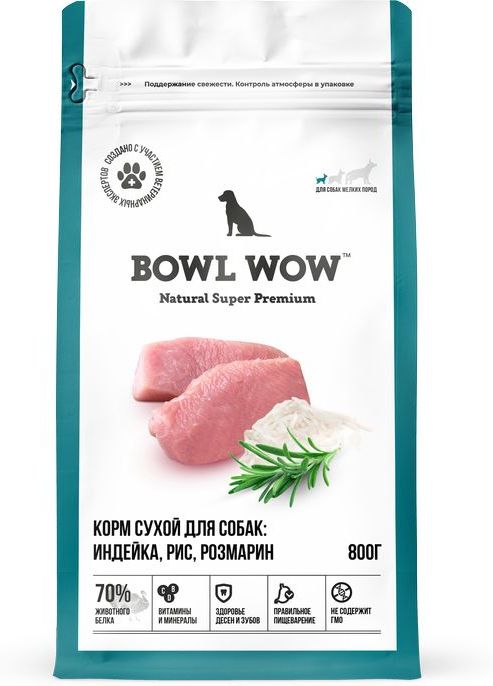 Bowl Wow корм для собак малых пород, с индейкой, рисом и добавлением розмарина