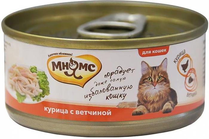 Мнямс влажный корм для кошек с курицей и ветчиной в нежном желе
