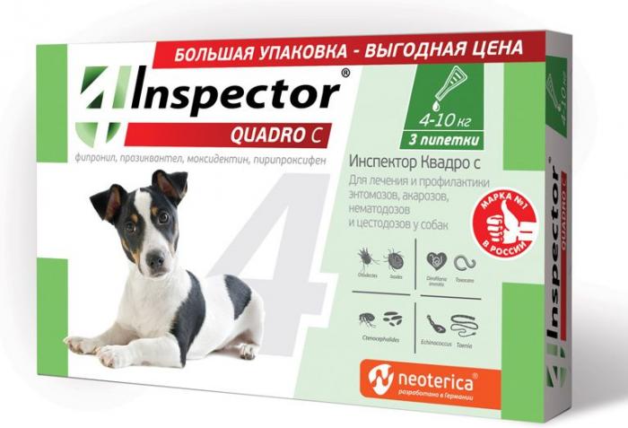 Inspector Quadro C капли для собак весом 4-10 кг от внешних и внутренних паразитов