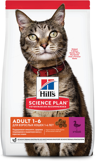 Hill\'s сухой корм для взрослых кошек всех пород, утка
