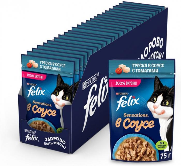Влажный корм Felix® Sensations для взрослых кошек, с треской в соусе с томатами