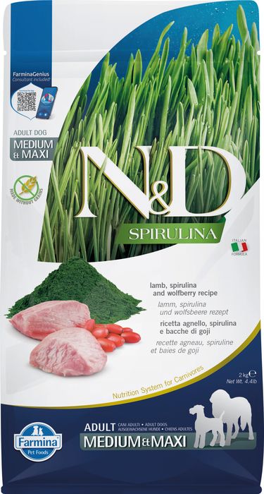 Farmina N&D Spirulina корм для собак средних и крупных пород, с ягненком, спирулиной и ягодами годжи