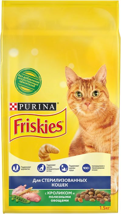 Friskies корм для взрослых стерилизованных кошек всех пород, кролик и овощи