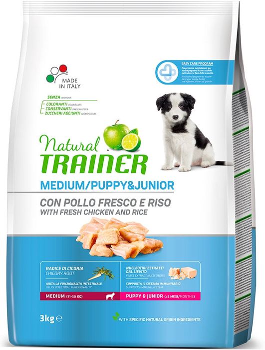 Trainer Natural корм для щенков и юниоров средних пород от 1 до 12 месяцев, курица