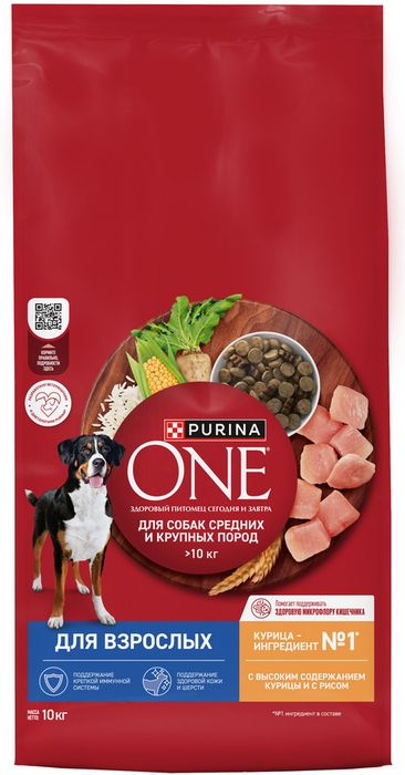 Сухой корм Purina ONE® для взрослых собак средних и крупных пород, с высоким содержанием курицы и рисом