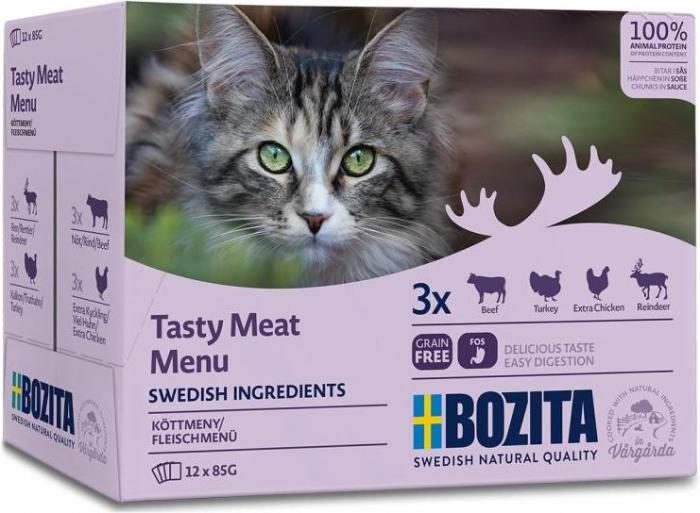 Bozita влажный корм для взрослых кошек, мультибокс, кусочки в соусе, мясной микс