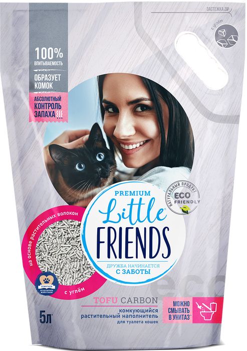 Little Friends Tofu Carbon комкующийся наполнитель для кошачьих туалетов, растительный, с углем
