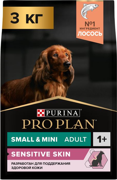 Сухой корм Pro Plan® Sensitive Skin для взрослых собак мелких и карликовых пород с чувствительной кожей, с высоким содержанием лосося