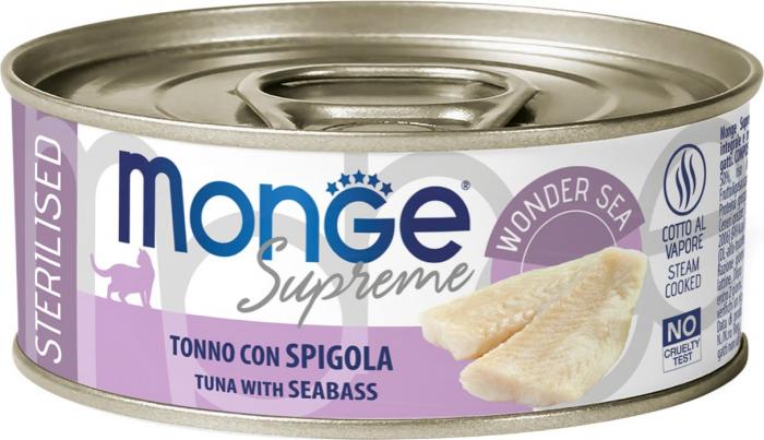 Monge Supreme Sterilized консервы для стерилизованных кошек, с тунцом и морским окунем