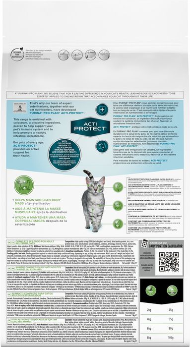 Сухой корм Pro Plan® Acti Protect для стерилизованных кошек и кастрированных котов, с высоким содержанием индейки, Пакет