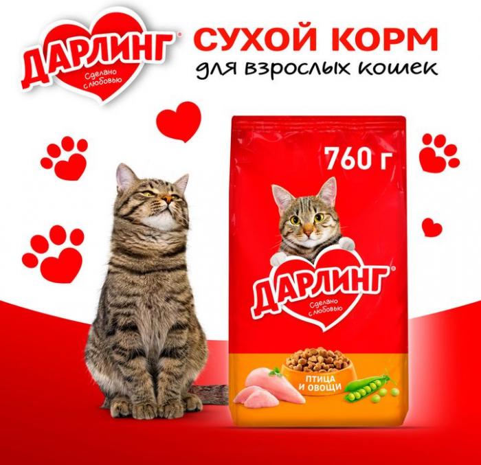Сухой корм ДАРЛИНГ для взрослых кошек для ежедневного кормления, с птицей и овощами