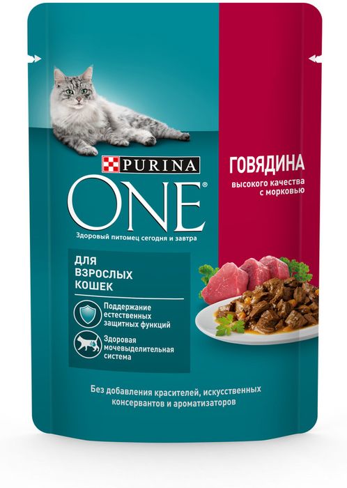 Влажный корм Purina ONE® для взрослых кошек, с говядиной и морковью