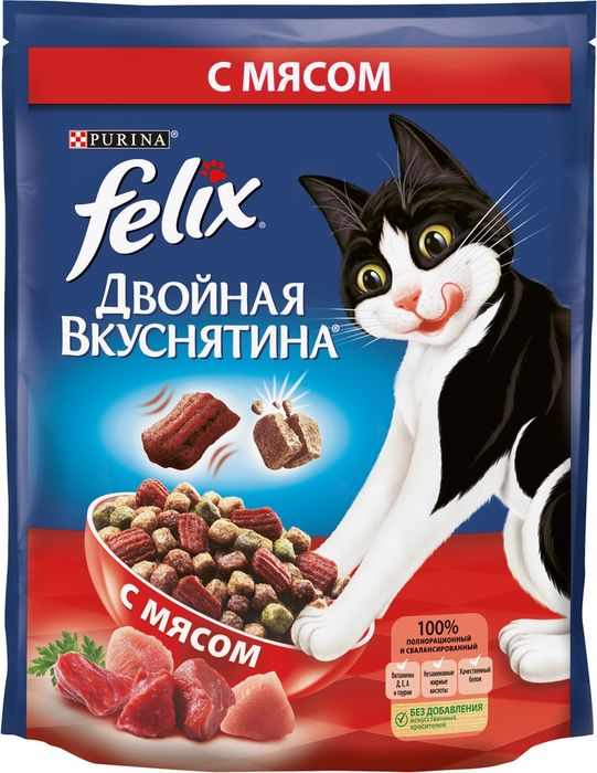 Felix Двойная Вкуснятина корм для взрослых кошек всех пород, мясо