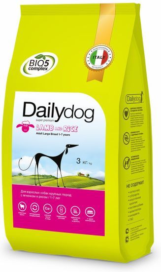 Dailydog корм для взрослых собак крупных пород, ягненок с рисом