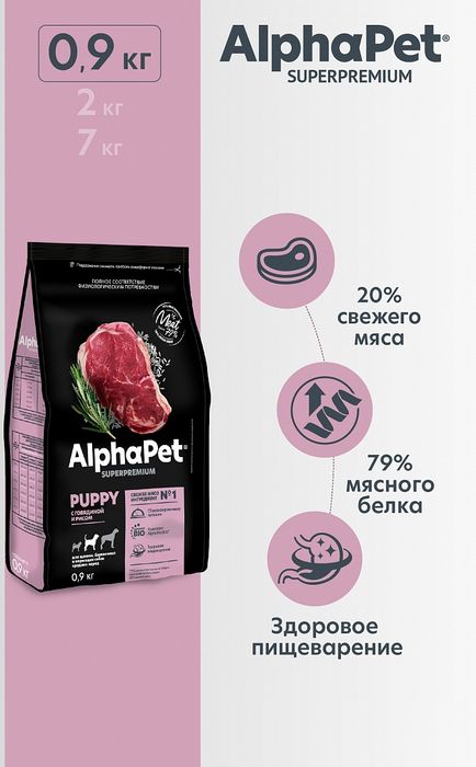AlphaPet корм для щенков средних пород, с говядиной и рисом