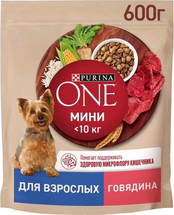 Сухой корм Purina ONE® для взрослых собак мелких и карликовых пород, с высоким содержанием говядины и с рисом