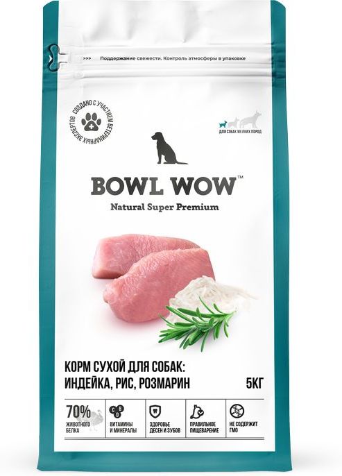 Bowl Wow корм для собак малых пород, с индейкой, рисом и добавлением розмарина