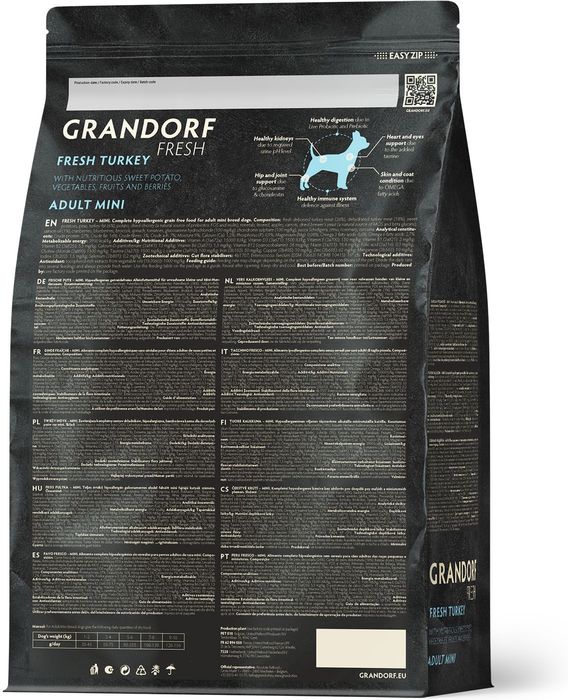 Grandorf Fresh корм для собак мелких пород, беззерновой, с живыми пробиотиками, свежее мясо индейки с бататом