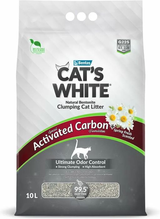 Cat\'s White Activated Carbon наполнитель для кошачьего туалета, с углем и ароматом весенней свежести