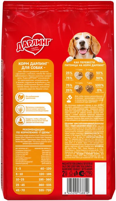 Сухой корм ДАРЛИНГ для взрослых собак, с птицей и добавлением овощей