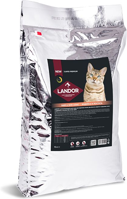 Landor корм для кошек, для шерсти и здоровья кожи, c индейкой и лососем