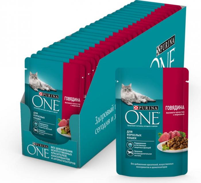 Влажный корм Purina ONE® для взрослых кошек, с говядиной и морковью