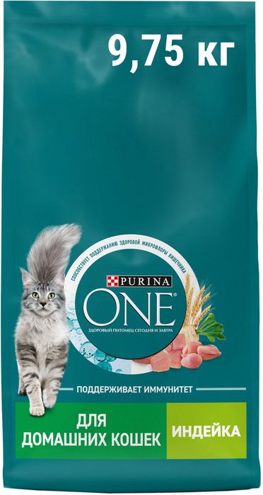 Сухой корм Purina ONE® полнорационный для взрослых кошек, живущих в домашних условиях, с высоким содержанием индейки