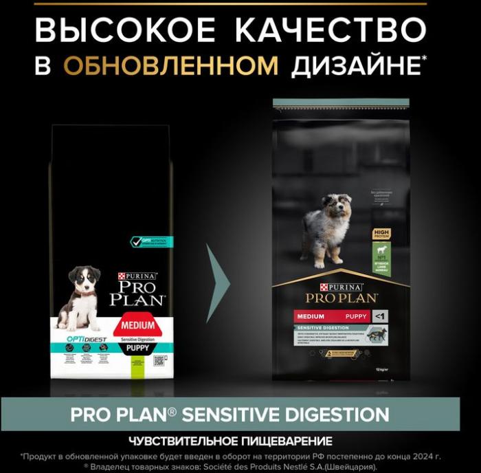 Сухой корм Pro Plan® Sensitive Digestion для щенков средних пород с чувствительным пищеварением, с высоким содержанием ягненка