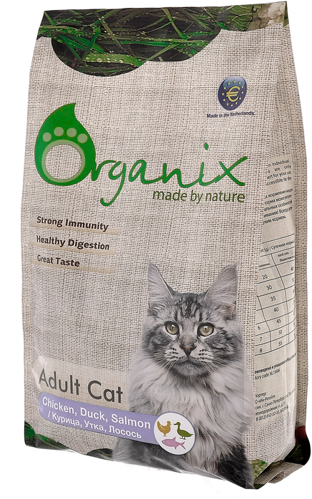 Organix сухой корм для взрослых кошек всех пород, курица, утка и лосось