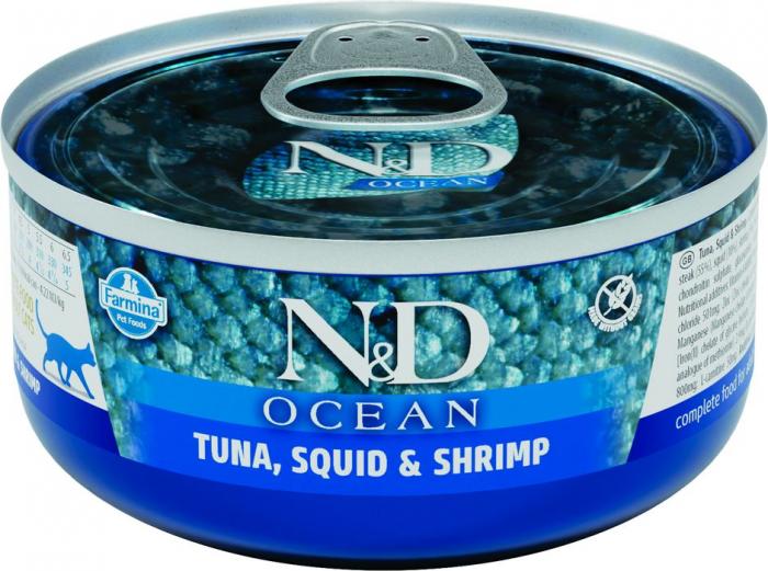 Farmina N&D Ocean влажный корм для кошек, тунец с кальмаром и креветками