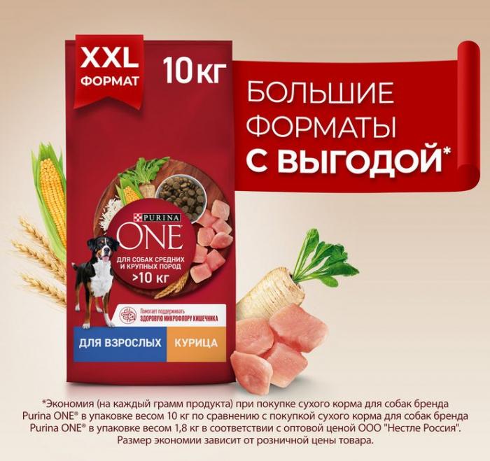 Сухой корм Purina ONE® для взрослых собак средних и крупных пород, с высоким содержанием курицы и рисом