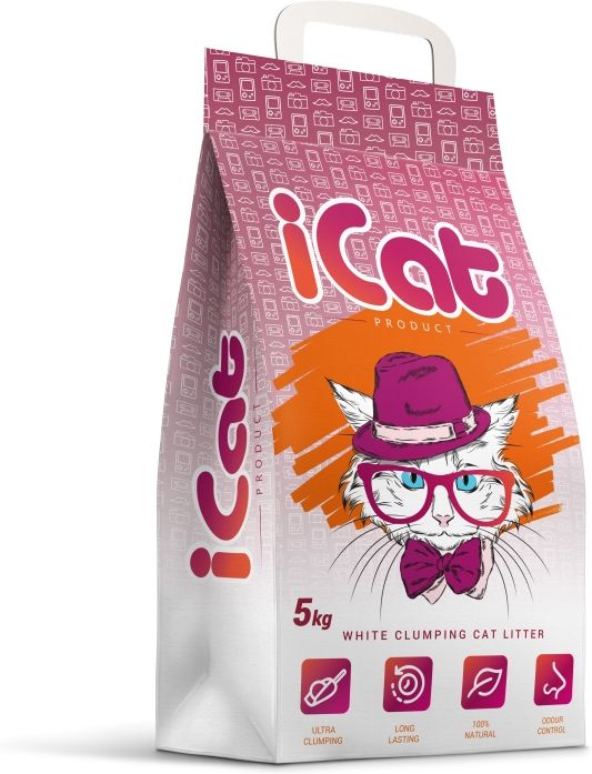 iCat комкующийся белый наполнитель для кошачьих туалетов, без ароматизатора