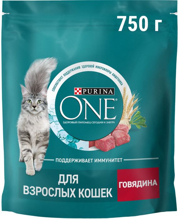 Сухой корм Purina ONE® полнорационный для взрослых кошек, с высоким содержанием говядины