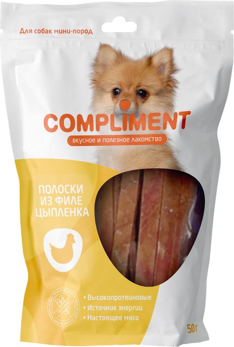 Compliment лакомство для собак малых пород, полоски из филе цыпленка