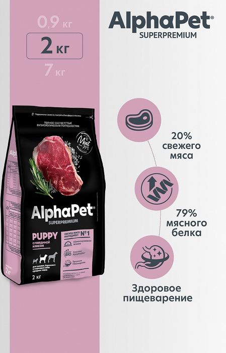 AlphaPet корм для щенков средних пород, с говядиной и рисом