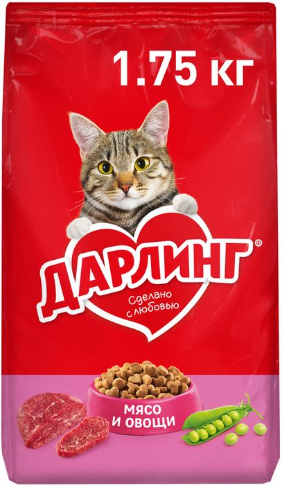 Сухой корм ДАРЛИНГ для взрослых кошек для ежедневного кормления, с мясом и овощами