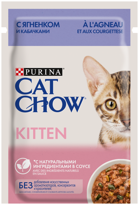 Cat Chow влажный корм для котят всех пород, ягненок и кабачки в соусе